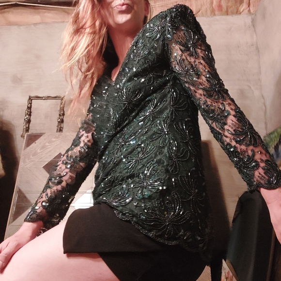 1980's Lawrence Kozar glitz & glam silk mermaid top - Picture 6 of 15